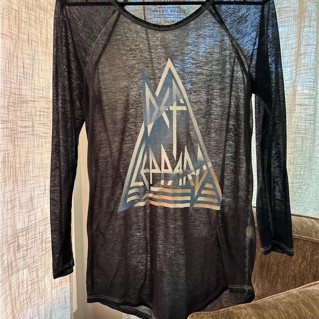 Lucky Brand Black Sheer Long-Sleeve Graphic Tee With Triangle Print